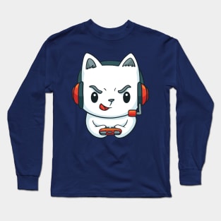 Cute Kitten Gaming Cat Gift For Gamers Long Sleeve T-Shirt